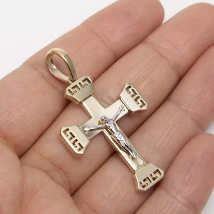 1 3/4" Byzantine Crucifix Jesus Cross Pendant Real 10K Yellow White Gold - Picture 1 of 6