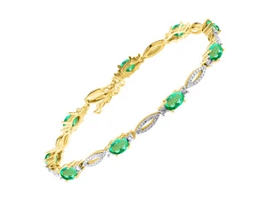 PULSERA TENIS RYLOS ESMERALDA Y DIAMANTES CHAPADA EN ORO AMARILLO PLATA 7-8" - Imagen 1 de 6