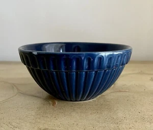 Vtg Cobalt Navy Blue Small Bowl Pottery Farmhouse Ribbed 6” Stoneware Crock - Picture 1 of 15