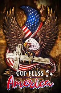 God Bless Amerika Kreuz Adler USA doppelseitige Deluxe 12"x18" Gartenflagge SGF064 - Bild 1 von 2