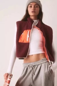 Free People FP Movement Hit The Slopes Fleece Vest NWOT Size M Oxblood Multi - Picture 1 of 9