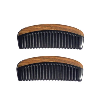 13cm/15cm Natural Black Comb Ox Buffalo Horn & Sandalwood Handle Hair Care Combs - Image 1 of 4