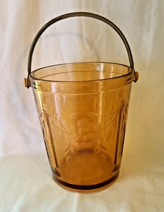 Fostoria Glass Elegant Etched Ice Bucket, Amber, Handled - Picture 1 of 8