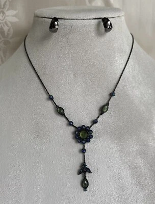 Centro de flores de cristal AB azul Lariat tono hematita Lia Sophia firmado raro y bonificación Foto 1 de 4