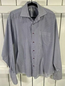 Leonardi Coutore Men's Dress Shirt - French Cuffs Blue/White Stripes XL 17-17.5 - Picture 1 of 5