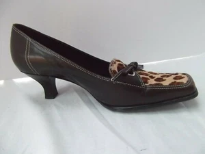 Franco Sarto kitten heel shoe square toe bow tie brn leather animal 8.5 MINT - Picture 1 of 7