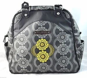 PETUNIA PICKLE BOTTOM 'Sashay Satchel' Black Grey Canvas Backpack Diaper Bag - Picture 1 of 5