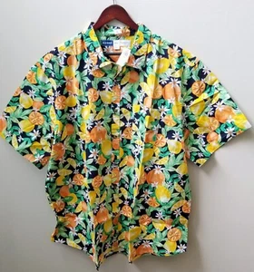 Old Navy Orange + Lemon Print Short Sleeve Button Down Shirt Sz XXXL Vaca Resort - Picture 1 of 4