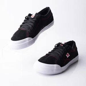 DC Youths Evan Boys Black Leather Skateboard Shoes Sneakers Sz 7 Red Threads - Picture 1 of 8