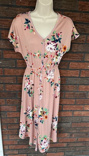 VETEMENTS Abito modesto piccolo rosa floreale scollo a V reborn J manica corta aderente svasato morbido