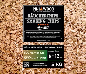 PINI 5 Kg Räucherchips Buche Erle Mix 6-12 mm Smoking Dust Räucherspäne 18 Liter - Bild 1 von 4