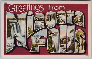 Grande lettera saluti dalle cascate del Niagara 1948 cartolina in lino - Foto 1 di 2