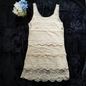 American Eagle Crochet Dress White Festival Tiered Lined Short Mini Size Small - Picture 1 of 6