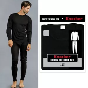 Knocker Men's Pajamas Thermal Underwear Set Long Sleeve Top Pants for Sleep B - Picture 1 of 1