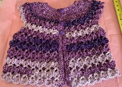 Suéter Abrigo Bebé Ganchillo Hecho a Mano - Multi Púrpura Lila Foto 1 de 4