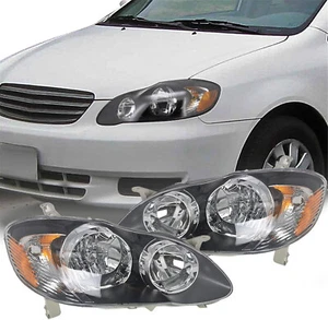 Fits 2003-2008 Toyota Corolla S Replacement Black Headlights Lamp NEW PAIR SET - Picture 1 of 7