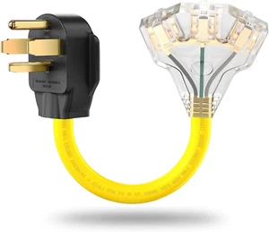 4 Prong Dryer Plug Adapter 30 Amp to 110V/125V, NEMA 14-30P to 3X 5-15R/5-20R Ho - Picture 1 of 12