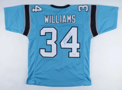 Camiseta deportiva firmada por DeAngelo Williams de los Carolina Panthers (certificado de autenticidad PSA) ex Memphis Tiger R.B Foto 1 de 4