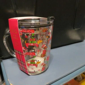 Dackel Hund Weihnachten Glas Pyjama 14 flüssige Unzen Becher mit Sipper Deckel NEU - Bild 1 von 7