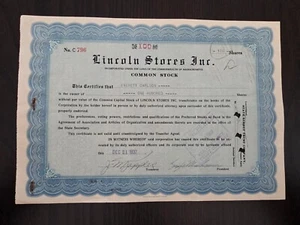100 Aktien Lincoln Stores Aktienzertifikat 21.12.1937 - Bild 1 von 2