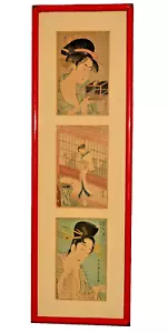 Antique Original Signed Japanese Edo Ukiyo-e Kabuki Triptych Woodblock Print 19C - Picture 1 of 12