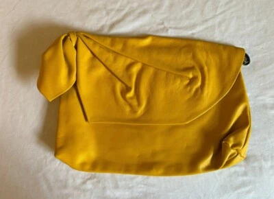 ALBI Vintage Genuine Leather Women’s Bright Golden Yellow Bow Clutch Bag Purse - Image 1 of 4