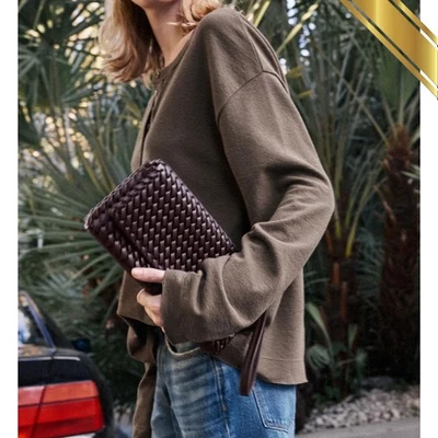 Zara Elongated Bag Braided Detail Burgundy Red Shoulder Bag - Zara Original - Image 1 of 4