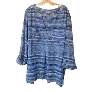 Blusa para mujer Avenue azul estampada Plus 30/32 manga larga ligera - Imagen 1 de 4