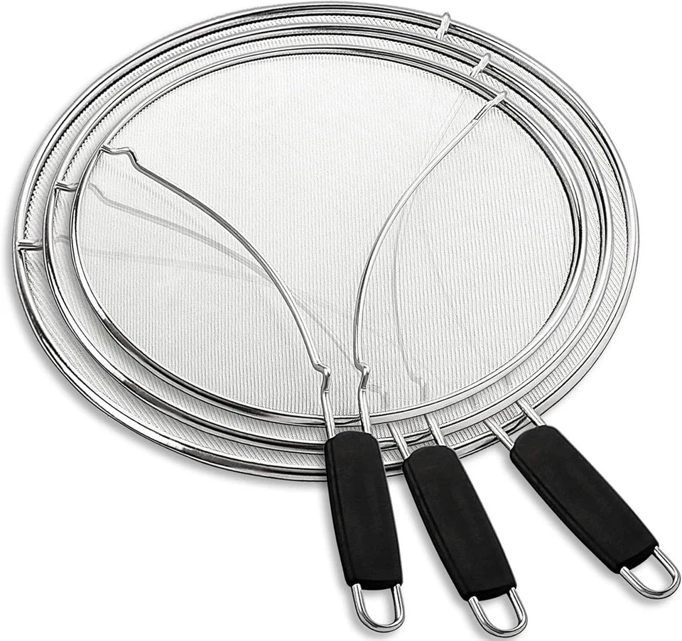 Juego de 3 pantallas de salpicaduras de acero inoxidable protector de grasa para malla de sartén Foto 1 de 4