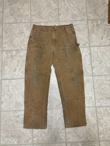 Vintage Carhartt B01 BRN Men’s Brown Double Knee Distressed Workwear Pants 34x30 - Picture 1 of 9