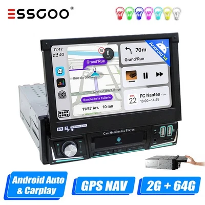 7" 1 DIN Android 14 64G Carplay Autoradio GPS Navi BT FM Ausfahrbarem Bildschirm - Bild 1 von 4