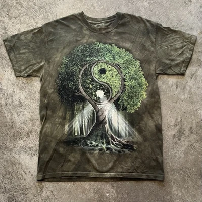 The Mountain 2011 Yin Yang Tree Classic Cotton T-Shirt Mens Large Green Tie-Dye - Image 1 of 4