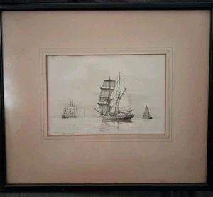 Samuel John Milton Brown (1873-1965) Bleistiftzeichnung. Schlepper Boot & Schifffahrt in Bay - Bild 1 von 14