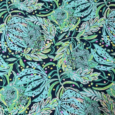 Tela de popelina de algodón Lilly Pulitzer marea baja azul marino Catty Purrsonality 36" X 57" Foto 1 de 4