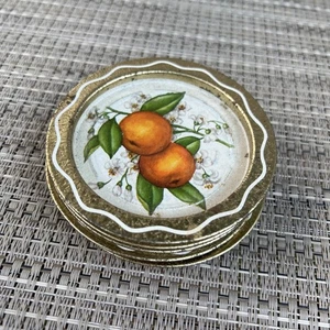 Vintage Mini 5er Set Orange Vintage Aschenbecher/Untersetzer Goldfarben Rund 3,5" Obst - Bild 1 von 3