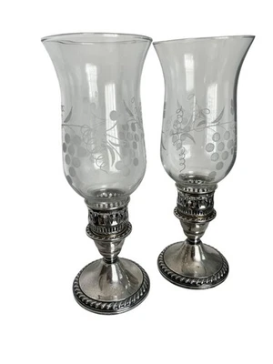 Par de candelabros ponderados de plata esterlina vintage ROGERS sombra huracán Foto 1 de 4