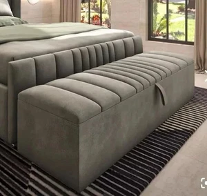 Panca ottomana imbottita in velluto peluche grande di lusso con scatola coperta portaoggetti - Foto 1 di 6