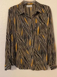 Vintage Kathy Che Women's Button up Blouse Green Safari Print Size Large - Picture 1 of 4