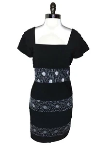 R&M RICHARDS Plus Size 22W Sheath Dress Black Silver Embroidery Shimmer Stretch - Picture 1 of 5