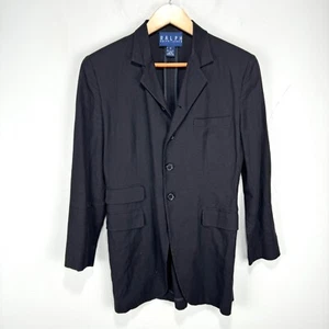 RALPH Ralph Lauren Linen Cotton Blazer Jacket Size 2 Black Long Unstructured - Picture 1 of 12