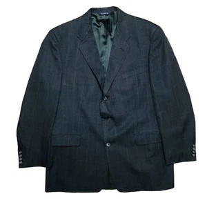 VTG Burberrys Navy Blue w/ Grey Chalk Check 3 Btn Single Vent Jacket Mens Sz 44L - Picture 1 of 4