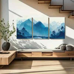 3pcs Asian Landscape Traditional Pagoda Scenery Metal Print Ready to Hang Art - Picture 1 of 8