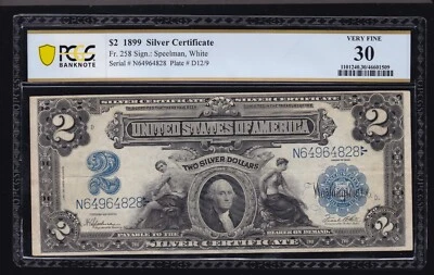 US 1899 $2 M&A Silver Certificate Note FR 258 PCGS 30 Ch VF (828) - Image 1 of 2