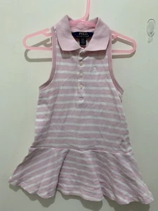 Girls Designer Ralph Lauren Pink White Striped Polo Style Summer Dress Top 2yr๐ - Picture 1 of 11