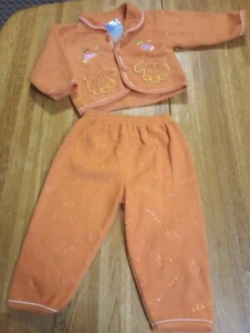 Vintage NOS pile arancione bambino 2 pz. orsetti mani felici con tasche 18-24 mesi - Foto 1 di 8