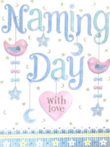 "Naming Day with Love" Cute Hanging Toys Glitter Accented Card By Simson Cards - Bild 1 von 5