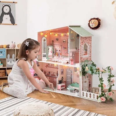 Robud Large 1:6 Wooden Dolls House Furniture Dollhouse Playset with LED for Kids - Image 1 of 4