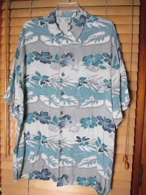 Rainforest Cafe Men's XL Blue Short Sleeve Floral Button-Up Rayon Hawaiian Shirt - Image 1 of 4