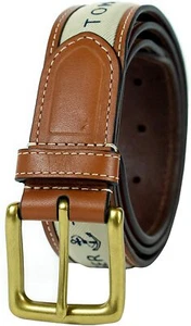 Tommy Hilfiger Men's 35MM Wide Ribbon Inlay Fashion Leather Belt Khaki - Picture 1 of 6