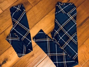 Lularoe Leggings OS S/M Blue Plaid Rare Mommy Me Set New - Picture 1 of 1